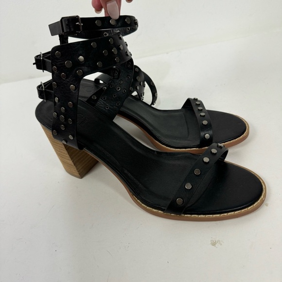 Vici Black Three Strap Open Toe Heeled Sandals Studded - Picture 1 of 8